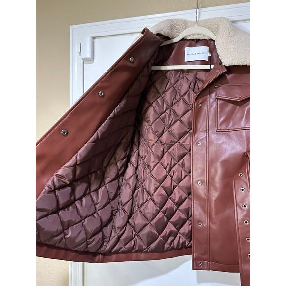 Rebecca Minkoff Faux Leather Jacket Chestnut Size Small NWT Shearling Collar - Picture 7 of 14